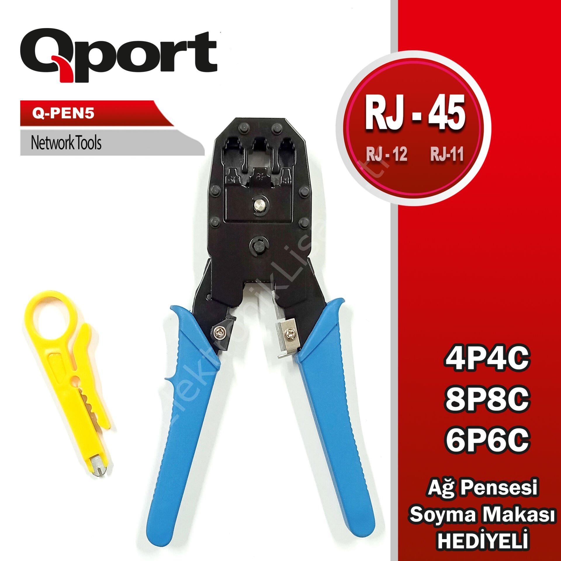 Qport (q-pen5) Rj45/rj11/rj12 Kablo Sikma Pensesi + Kablo Siyirici