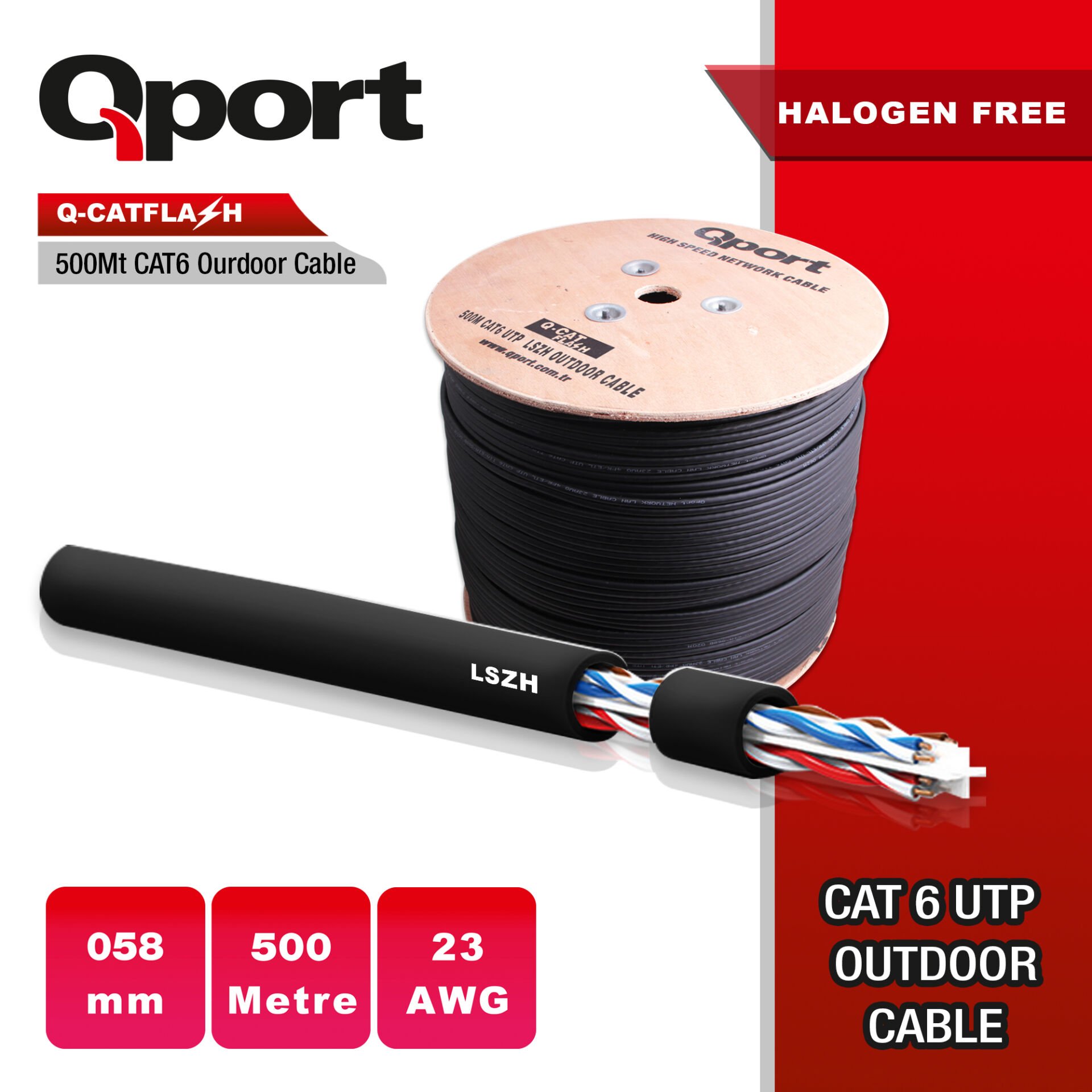 Qport 500m Cat6 Makarali Outdoor Lszh Kablo (q-catflash)