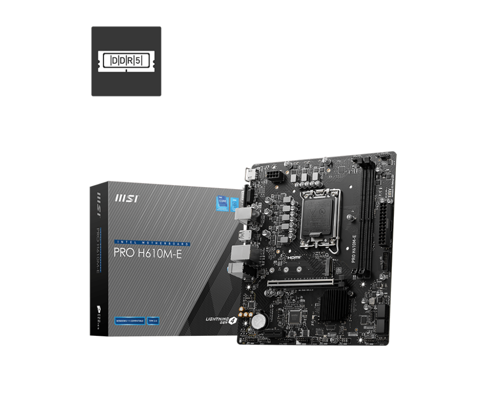 MSI Pro H610M-E 1700P DDR5 Ses GLAN HDMI/VGA SATA3 USB3.2 mATX