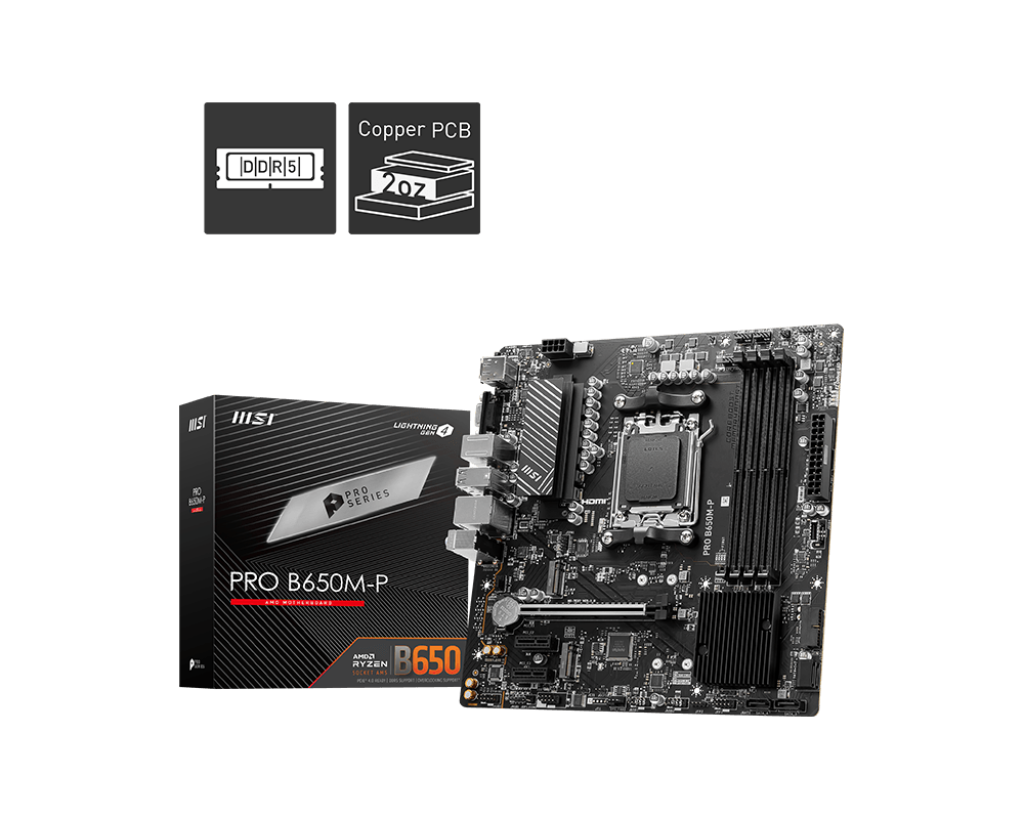 MSI Pro B650M-P AM5 DDR5 Ses GLAN DP/HDMI/VGA SATA3 USB3.2 mATX