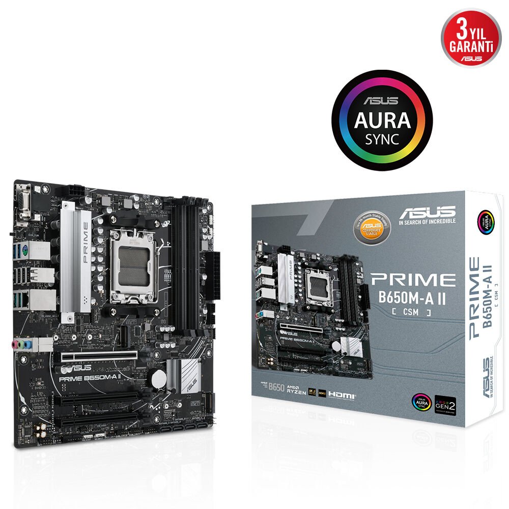 Asus Prime B650M-A II-CSM AM5 DDR5 Ses Glan DP/HDMI/VGA SATA3 USB3.2 mATX