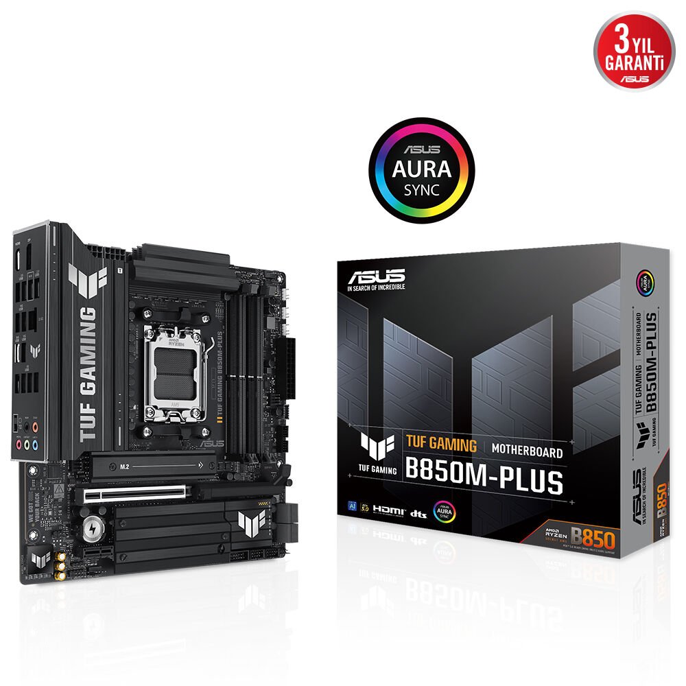 Asus Tuf Gaming B850M-Plus AM5 DDR5 Ses Glan DP/HDMI SATA3 USB3.2 mATX