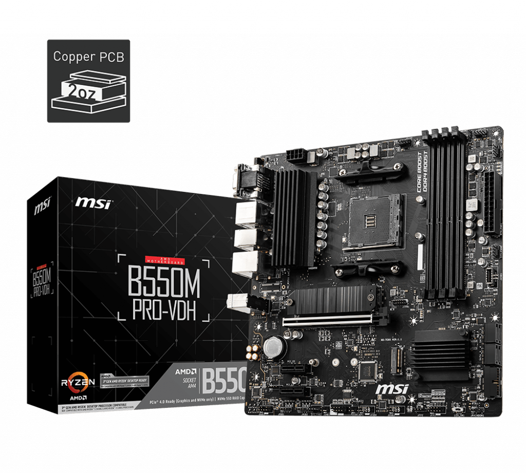 Msi B550m Pro-Vdh Am4 Ddr4 Ses Glan Dp/Hdmi/Vga Sata3 Usb3.2 Matx