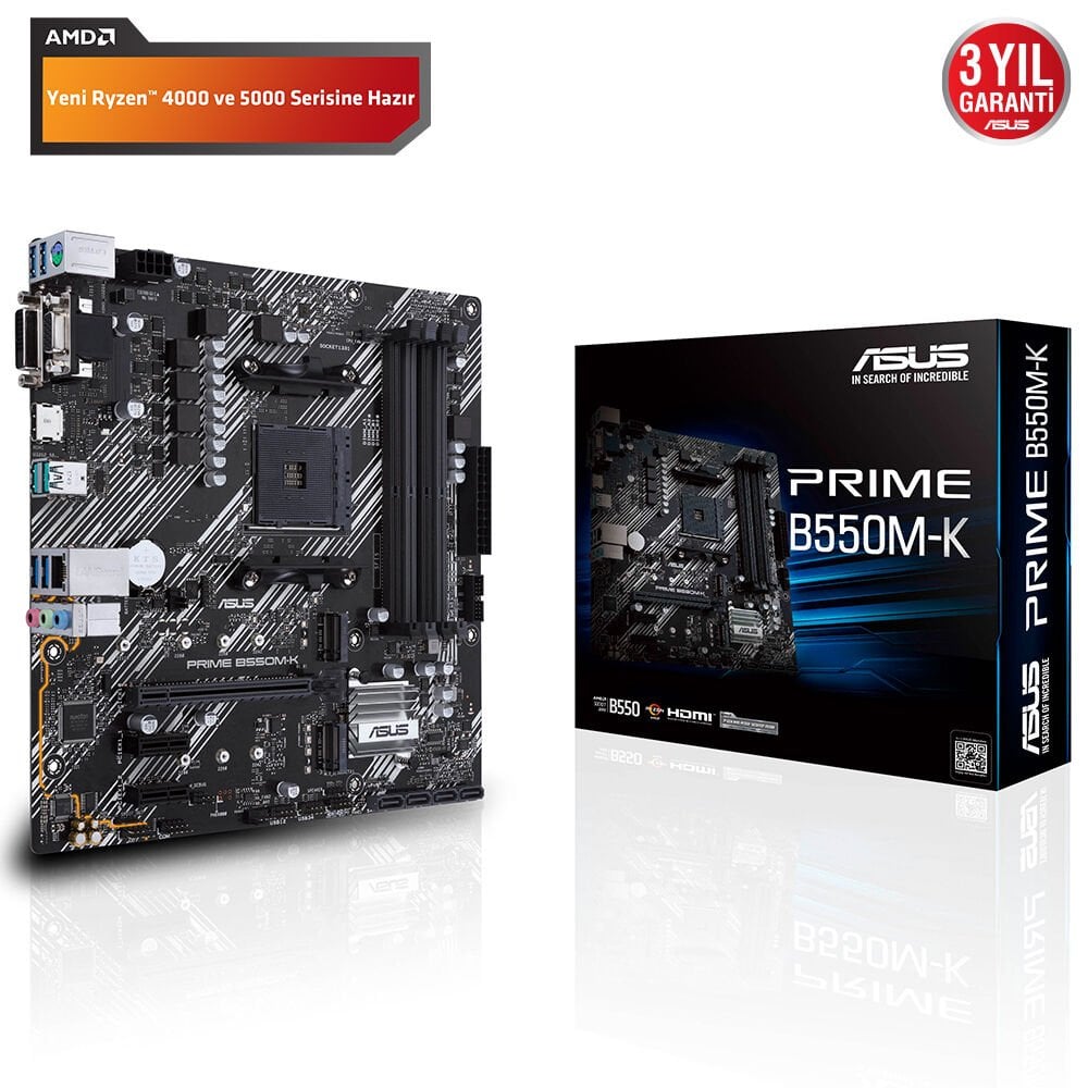 Asus Prime B550M-K AM4 DDR4 Ses GLAN HDMI/DVI/VGA SATA3 USB3.2 mATX