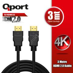 Qport (q-hdmi32) Altin Uclu 3m 4k Hdmi2.0 Kablo