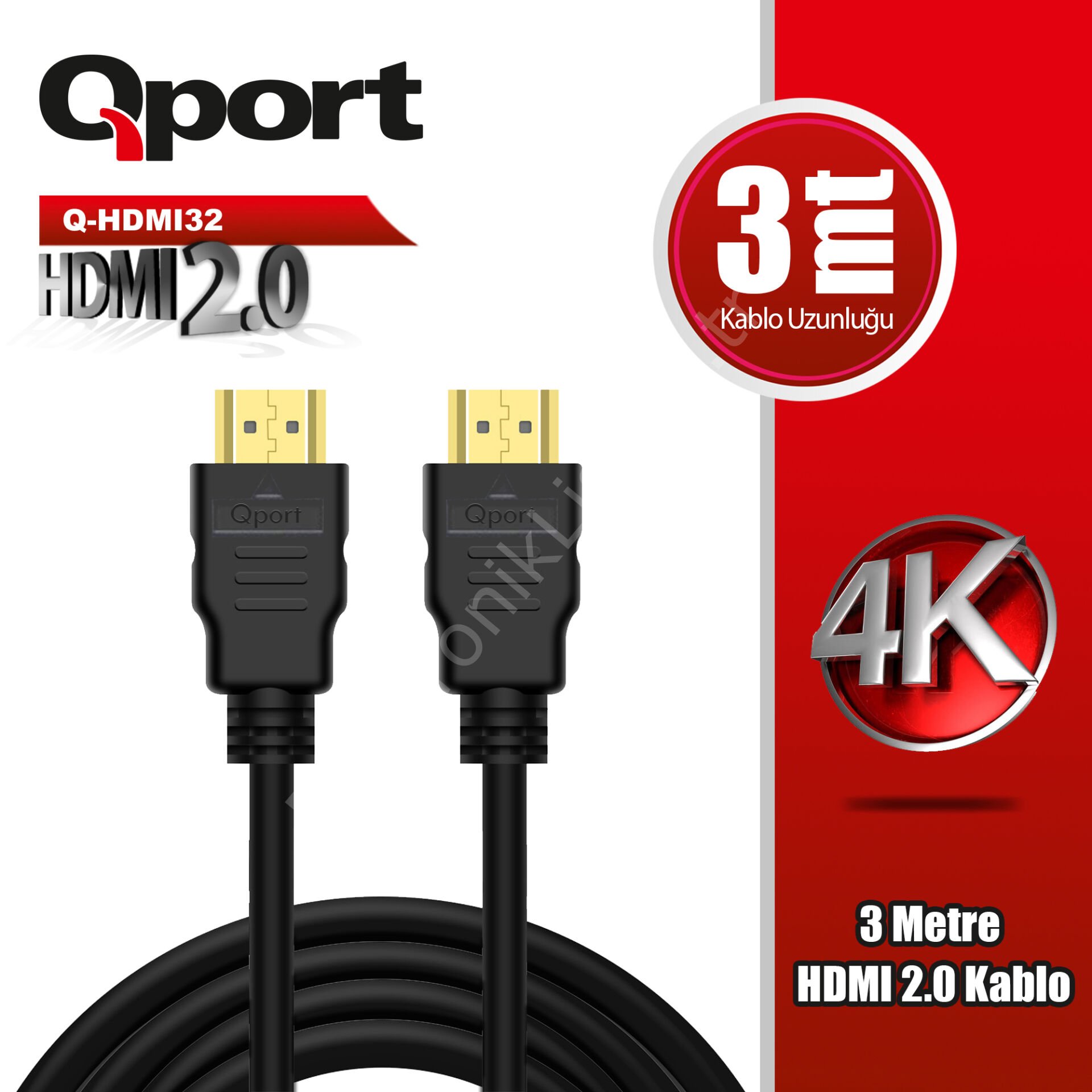 Qport (q-hdmi32) Altin Uclu 3m 4k Hdmi2.0 Kablo