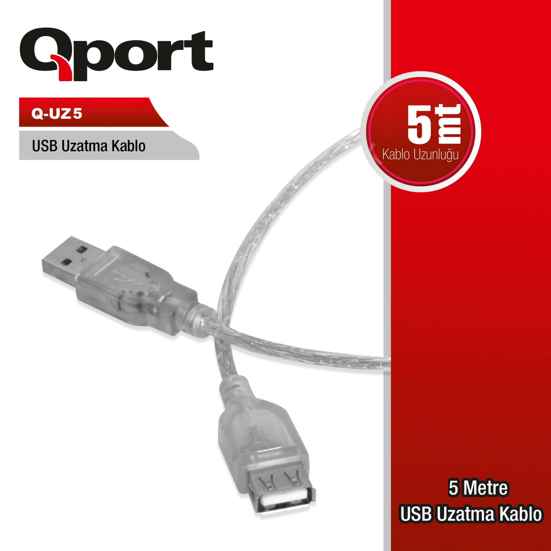 Qport 5mt Usb Uzatma Kablosu (q-uz5)