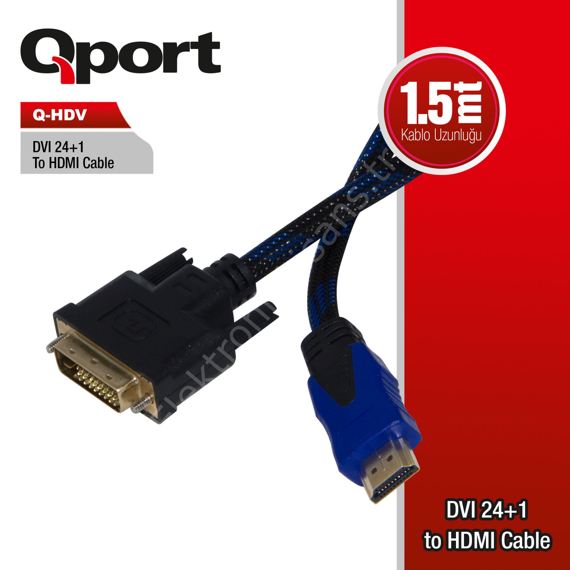 Qport (q-hdv) Dvi-d (24+1) To Hdmi 1.5mt Cevirici