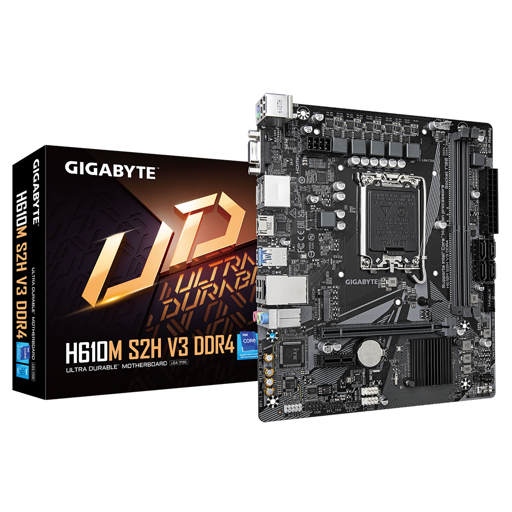 Gigabyte H610M-S2H-V3-DDR4 1700P DDR4 Ses Glan DP/HDMI/VGA SATA3 USB3.2 mATX