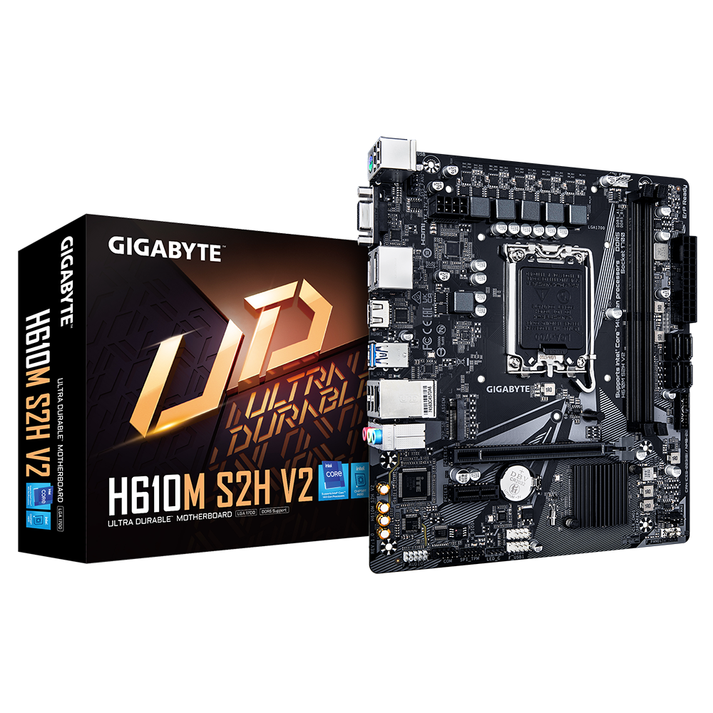 Gigabyte H610M-S2H-V2-DDR5 1700P DDR5 Ses Glan DP/HDMI/D-Sub Sata3 Usb3.2 Matx
