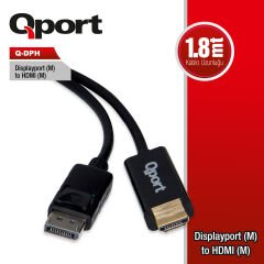 Qport (q-dph) Display Port To Hdmi Cevirici 1.8m Kablo