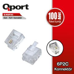 Qport (Q-K6P2C) RJ9/RJ11/RJ11 Konnektör 100'lü