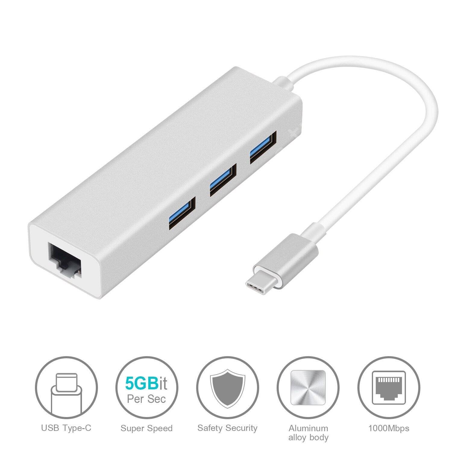 Codegen (Cdg-Cnv85) 3 Port USB3.0+RJ45 USB3.1 Type-C Hub Beyaz