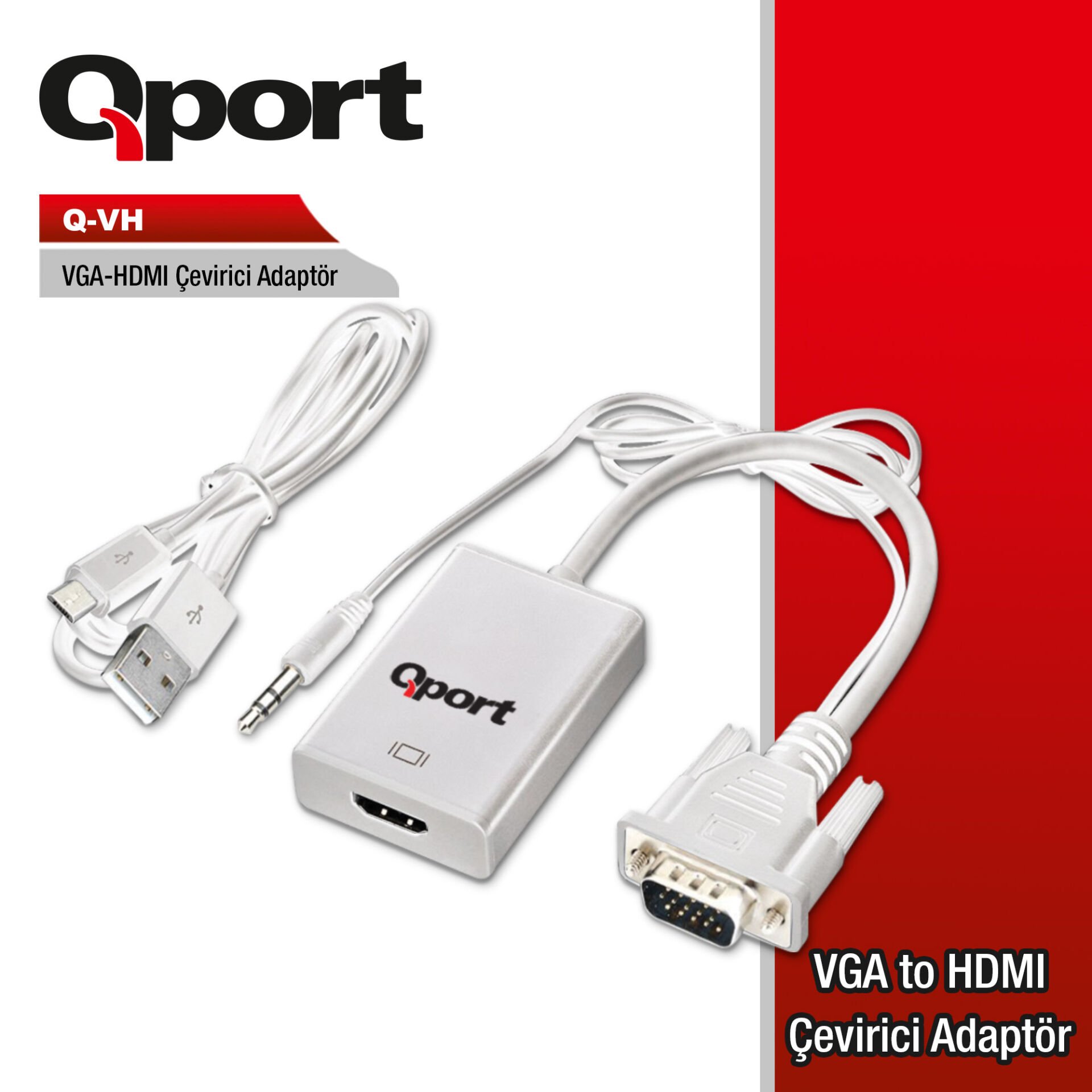 Qport (q-vh) Vga To Hdmi Cevirici + Ses Kablosu