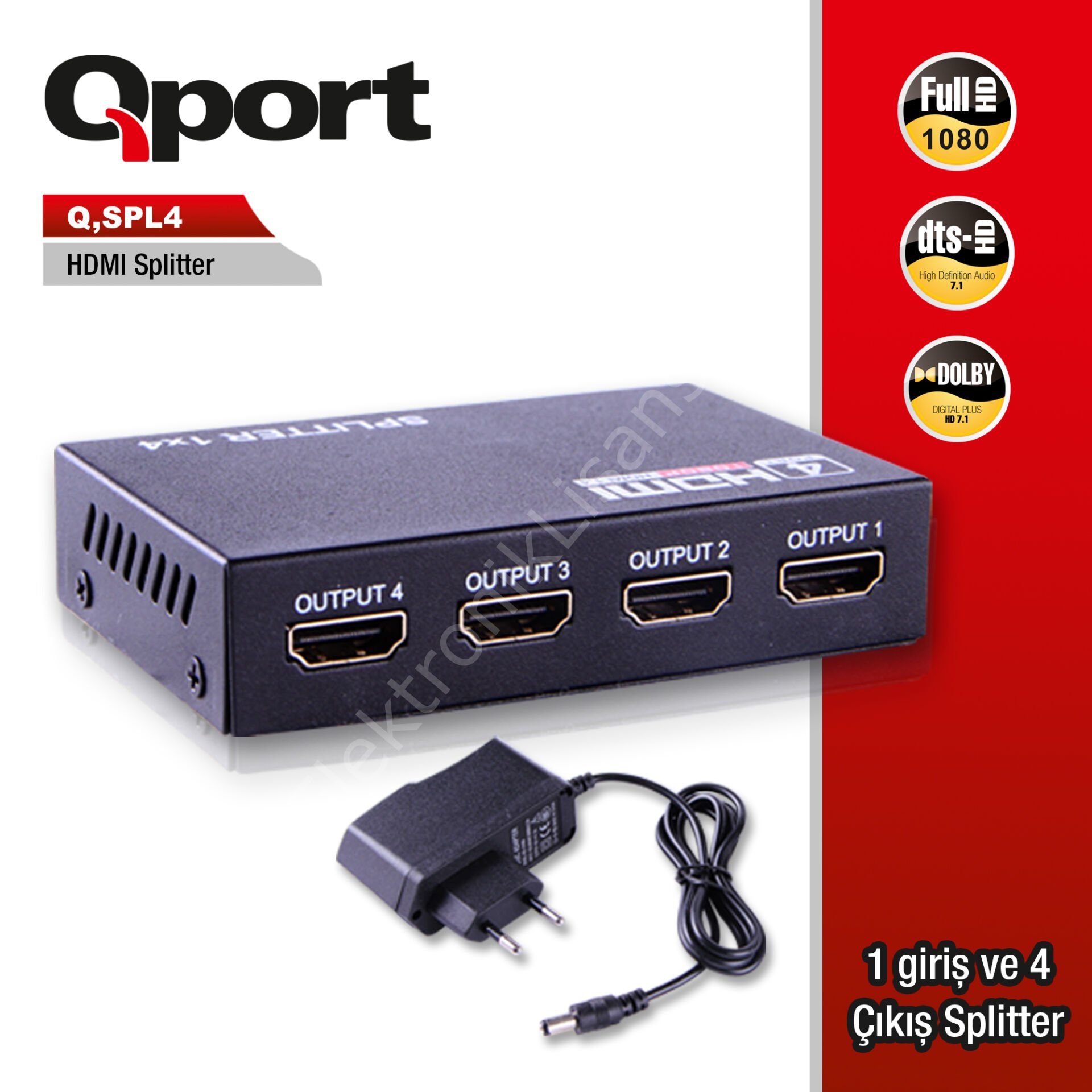 Qport (q-spl4) Full Hd 1 Giris 4cikis Hdmi Splitter (sinyal Cogaltici)