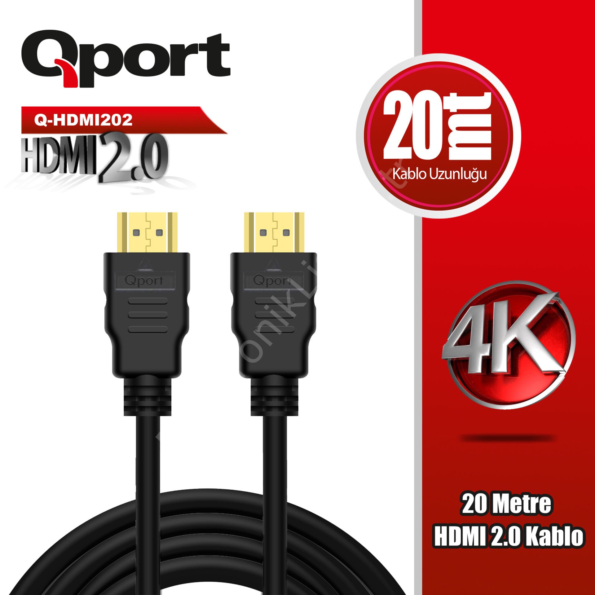 Qport (q-hdmi202) Altin Uclu 20m 4k Hdmi2.0 Kablo