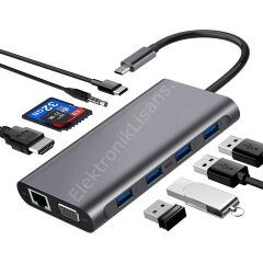 Codegen (cdg-cnv49) 4xusb3.0/hdmi/vga/type-c/rj45/microsd Usb3.1 Type-c Hub