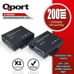 Qport (q-vex200) 200 Metre Cat5/cat6 Vga Extender Donusturucu 2li Paket