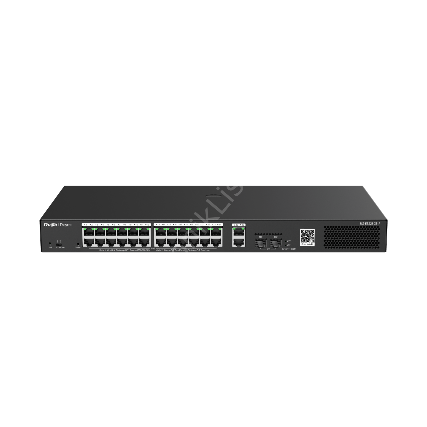 Ruijie RG-ES228GS-P 26 Port Gigabit 24xPoE 370W 2xRJ-45 2xSFP Yönetilebilir Switch