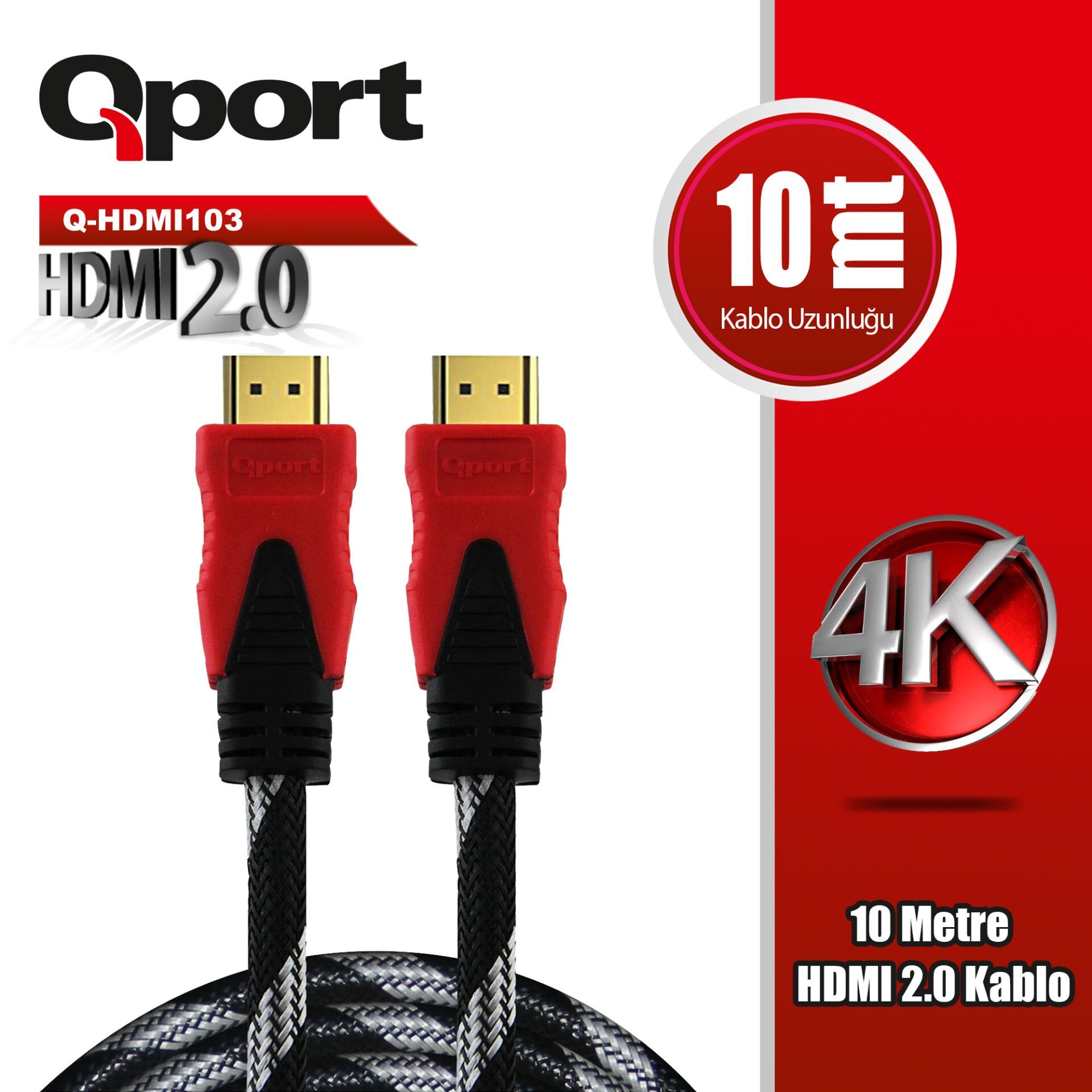 Qport (Q-HDMI103) Altın Uçlu 10m 4K HDMI 2.0 Kablo