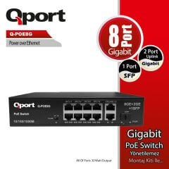 Qport Q-PoE8G 8 Port Gigabit + 2 Port Gigabit Uplink +1x SFP PoE Switch