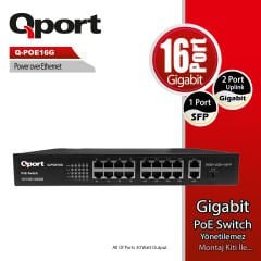 Qport Q-Poe16g 16 Port Gigabit + 2 Port Gigabit Uplink +1x SFP Poe Switch