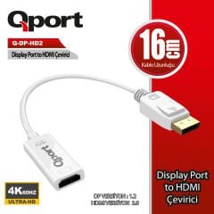 Qport Q-DP-HD2 Display Port'tan HDMI Çevirici 4K 60Hz