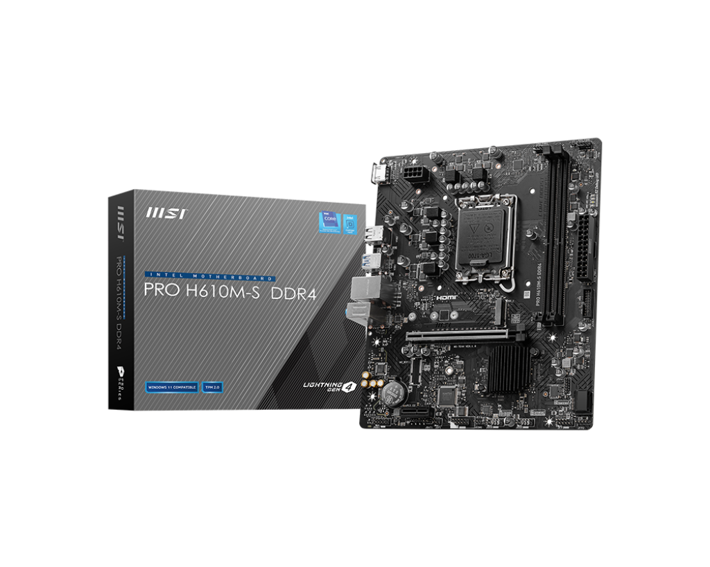 Msi Pro H610m-S Ddr4 1700p Ddr4 Ses Glan Hdmi Sata3 Usb3.2 Matx