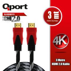 Qport (Q-HDMI33) Altın Uçlu 3m 4K HDMI2.0 Kablo