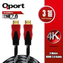 Qport (Q-HDMI33) Altın Uçlu 3m 4K HDMI2.0 Kablo