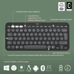 Logitech Pebble Kablosuz Q Klavye Mouse Set Grafit (920-012245)