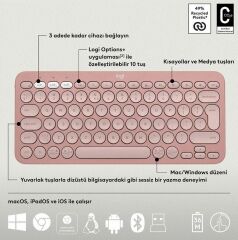 Logitech Pebble Kablosuz Q Klavye Mouse Set Pudra Pembe (920-012247)