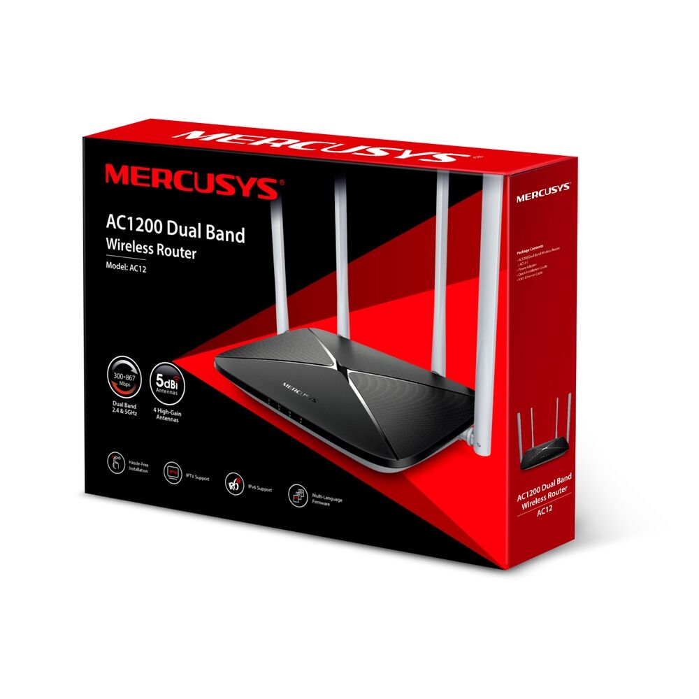 Tp-Link Mercusys Ac12 AC1200 4 Port 10/100 4x5dBi 300Mbps Kablosuz Router