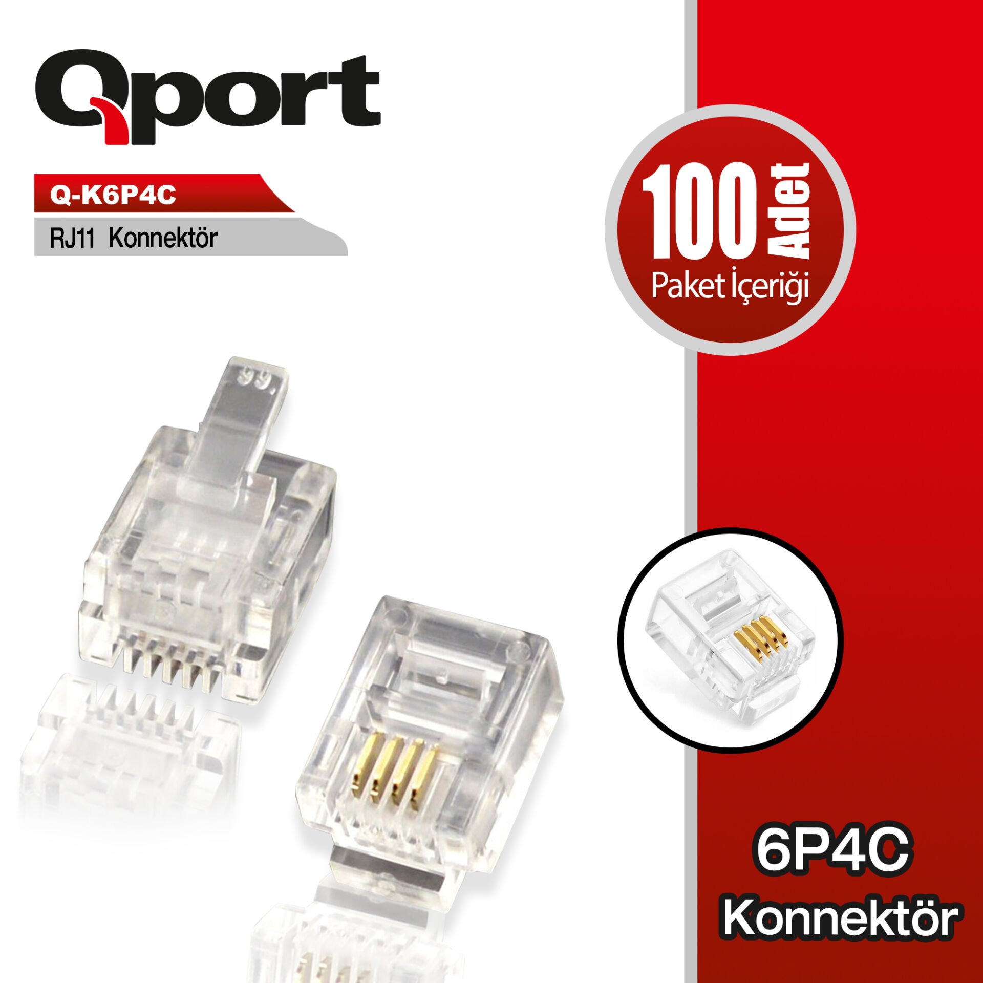 Qport (q-k6p4c) Rj11 Konnektor 100 Lu