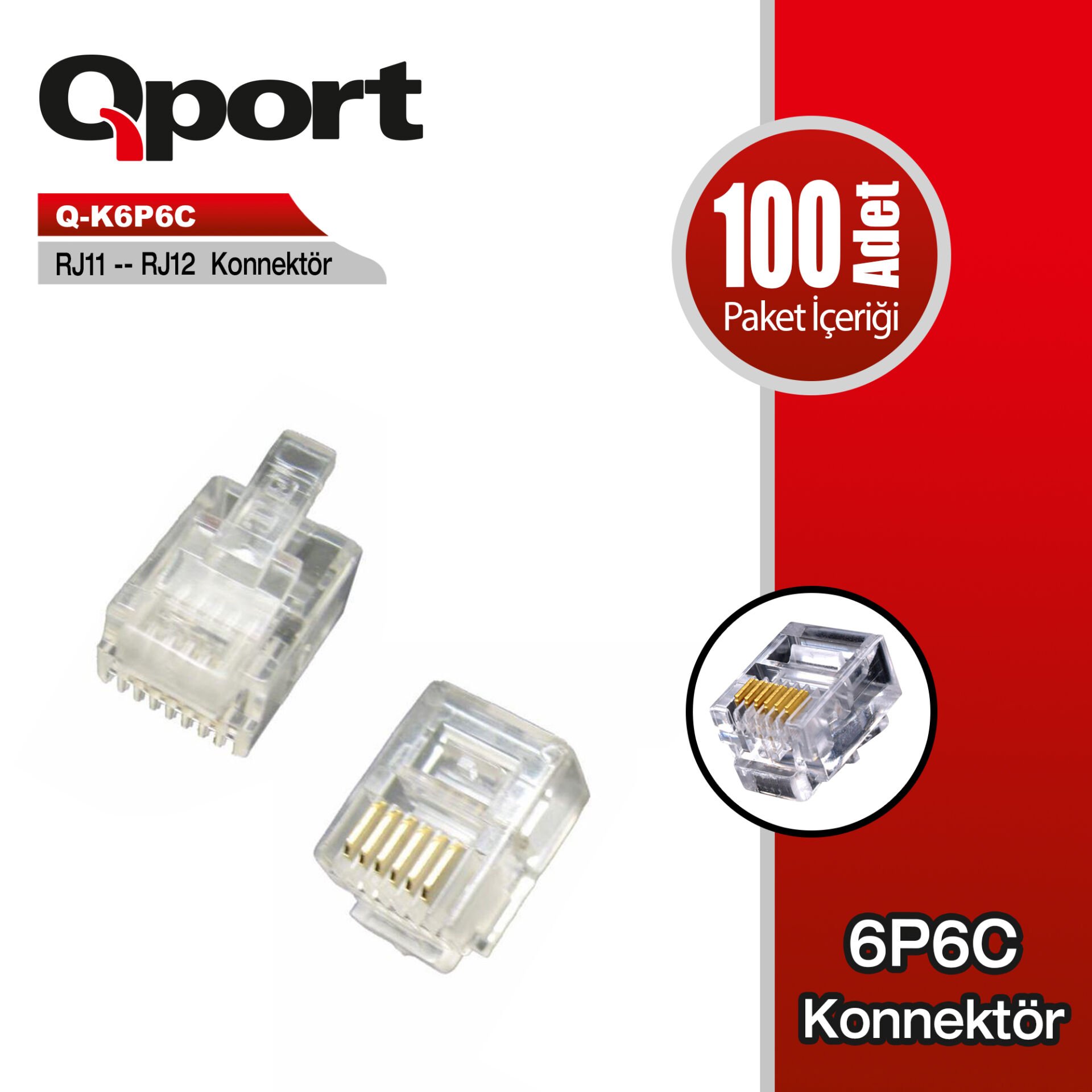 Qport (q-k6p6c) Rj11/rj12 Konnektor 100 Lu
