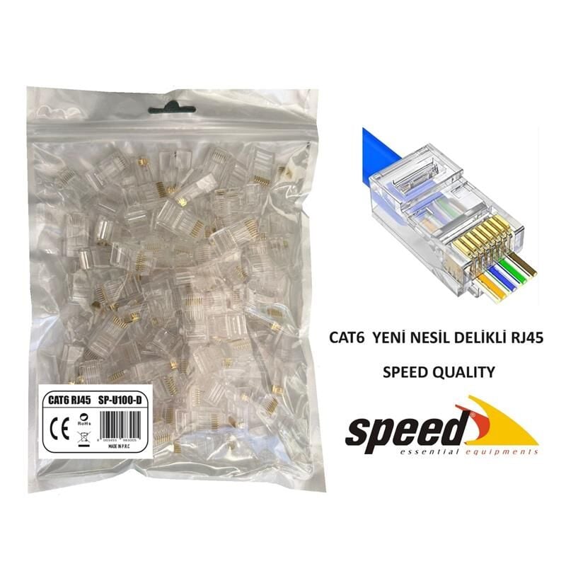 Speed Sp-u100 D Cat6 100 Adet Rj45 Konnektor Delikli Yeni Nesil