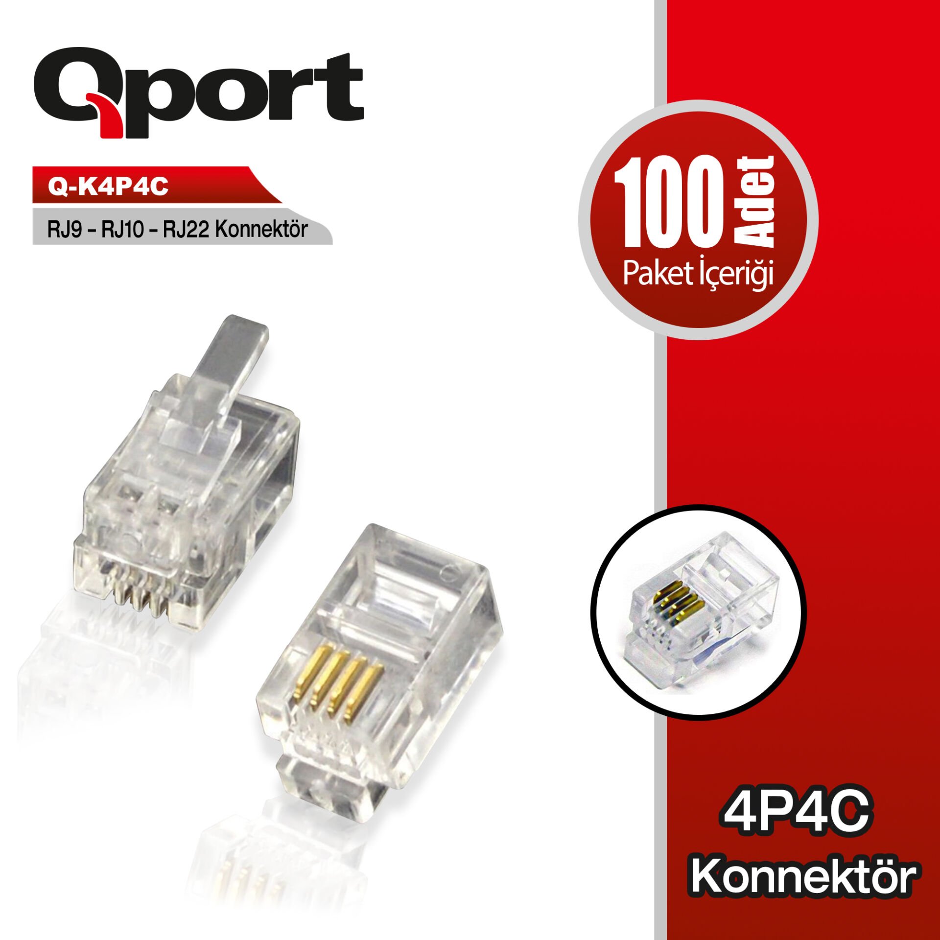 Qport (q-k4p4c) Rj9/rj10/rj22 Konnektor 100 Lu