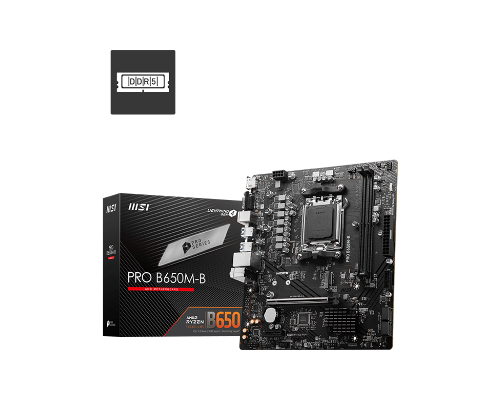 MSI Pro B650M-B AM5 DDR5 Ses GLAN HDMI/VGA SATA3 USB3.2 mATX